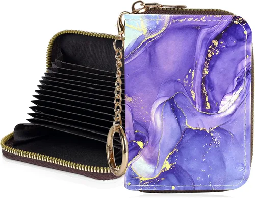 Miniatura 31 de Tarjetero de crédito para mujer, pequeña cartera RFID con cierre de llavero, bonita cartera de piel sintética, Huellas de patas en blanco y negro