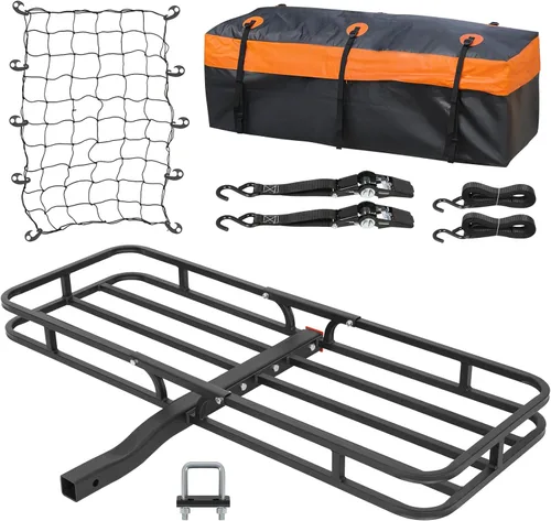 Miniatura 7 de WEIZE Portaequipajes de techo resistente de 54" x 34", cesta de carga para techo con bolsa impermeable, correa de sujeción, red, extensión
