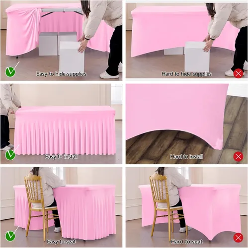 Miniatura 5 de Outpain - 4 paquetes de mantel de elastano de 6 pies para mesas plegables estándar - Mantel de mesa rosa bebé, protector de mesa para fiesta, boda