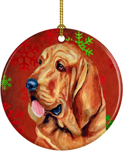 Miniatura 50 de Caroline's Treasures Bulldog English - Copos de nieve rojos y verdes, adorno de cerámica de Navidad, decoración colgante para el hogar, Navidad