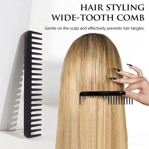 Miniatura 3 de Paquete de 3 herramientas para cola de cabello, peine de dientes anchos para cabello rizado, largo y grueso, color negro