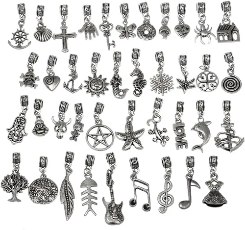 Miniatura 13 de RUBYCA Conectores tibetanos de color plateado con colgante para pulsera de abalorios