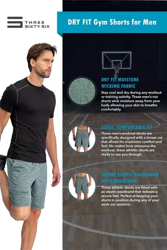 Miniatura 5 de Dry FIT Gym Shorts for Men - Mens Workout Running Shorts - Moisture Wicking with Pockets and Side Hem