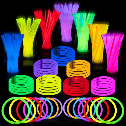 JOYIN Paquete de 144 unidades de palos brillantes de 8 pulgadas, suministros de fiesta de neón que brillan en la oscuridad, collares y pulseras