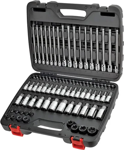 CARBYNE Juego de 84 piezas de llaves hexagonales y torx maestras y juego de dados Torx externos | Brocas de acero S2, enchufes de acero CrV,