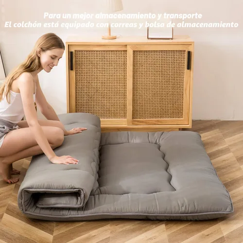 Miniatura 7 de MAXYOYO Colchón japonés de suelo futón colchón, tapete de tatami engrosado de 4 pulgadas, almohadilla para dormir, tapete plegable enrollable