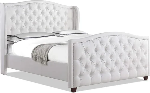 Jennifer Taylor Home - Juego de cama Marcella, tapizado, con cabecera con paneles laterales, tamaño Queen, poliéster blanco brillante