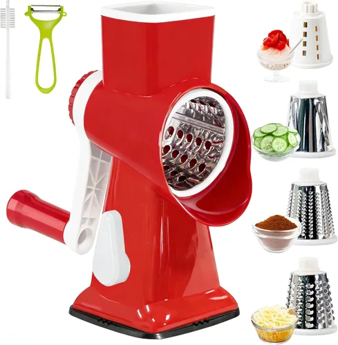 Miniatura 9 de KalraMay Rallador de queso, rallador giratorio de queso con asa, triturador de queso giratorio multifuncional que ralla sin esfuerzo queso, verduras