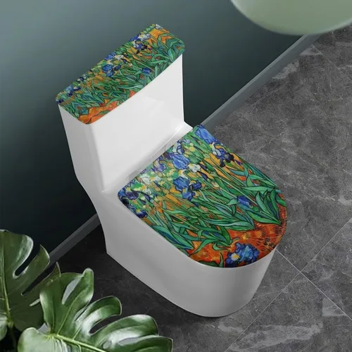 Miniatura 27 de Flashideas Juego de cubierta para tanque y tapa de inodoro con estampados de patas de perro coloridas - Elástico, se adapta a la mayoría de tanques