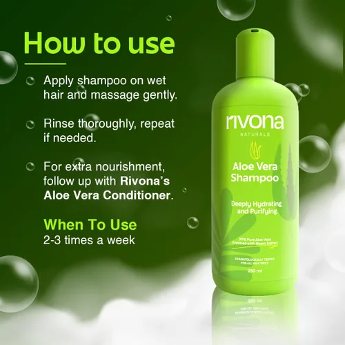 Miniatura 5 de RIVONA NATURALS Champú hidratante de aloe vera 99% puro con neem para cabello dañado, seco y encrespado, orgánico, natural, vegano, sin sulfato