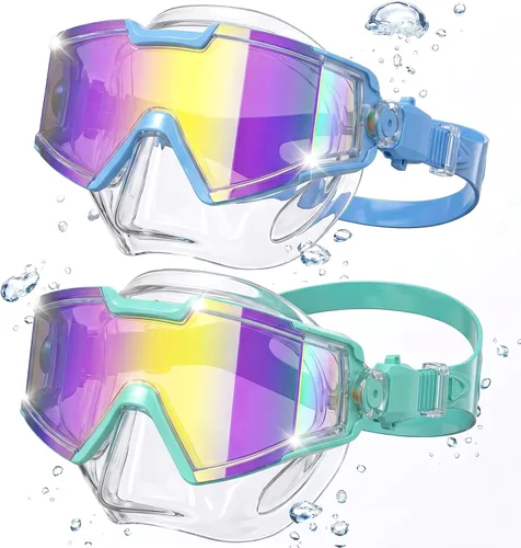 Miniatura 13 de Gafas de natación para niños, paquete de 2, antiempañamiento y rayos UV para niños y niñas, sin fugas, artículos esenciales para la piscina