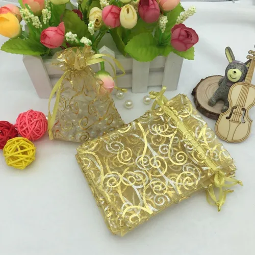 Miniatura 9 de Bolsitas de organza transparentes con impresión de ratán Ankirol, ideales para bodas y fiestas del bebé, para regalos o muestras (100 unidades)