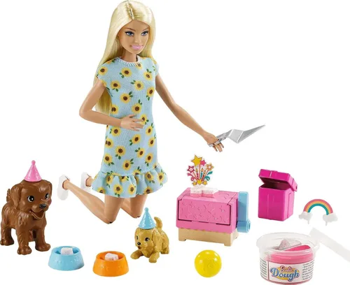 Miniatura 8 de Barbie Juego de muñecas y mascotas, color rubio con mamá perro, 3 cachorros recién nacidos con función de cambio de color y accesorios para mascotas