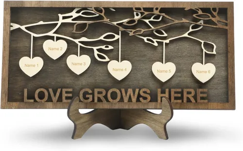 Miniatura 40 de Árbol genealógico con etiqueta de corazón, placas de madera grabadas personalizadas, regalos personalizados para madres, padres, escritorio, nombres