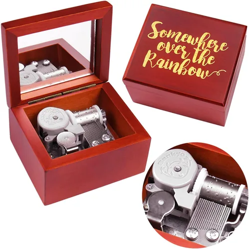 Miniatura 20 de Sinzyo Caja de Música de Madera Tallada de Cuerda Caja Musical Regalo para Navidad, Cumpleaños, Día de San Valentín