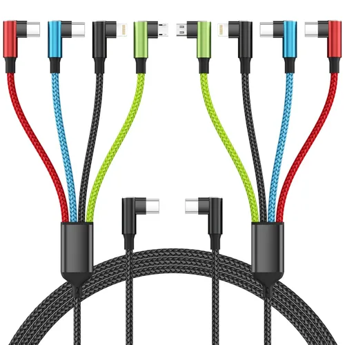 Miniatura 10 de Cable de carga múltiple (paquete de 2 de 4 pies), cable de carga múltiple de nailon trenzado para múltiples dispositivos, cable de carga 3 en 1
