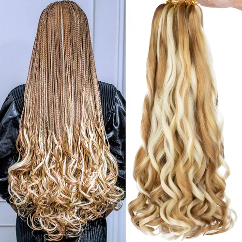 Miniatura 51 de COOKOO 9 paquetes de cabello rizado francés trenzado de 18 pulgadas, suave y flexible, cabello trenzado de alta calidad, rizos franceses, extensión