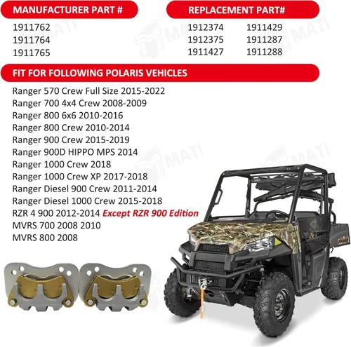 Miniatura 2 de M MATI Pinzas de freno traseras izquierda derecha para Polaris Ranger 570 700 800 6x6 900 1000 Crew Diesel RZR 4 900 MVRS 700 800 1911762 1911764