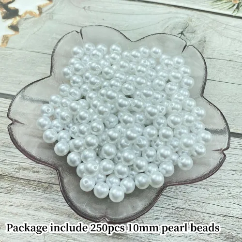 Miniatura 2 de 250 cuentas de perlas blancas de 0.394 pulgadas (0.394 in), cuentas redondas con agujeros para costura, manualidades, decoración, pulseras