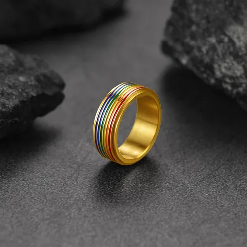 Miniatura 9 de FaithHeart LGBT - Anillos para ansiedad con diseño de arcoíris, acero inoxidableoro de 18 quilates chapado en oro de 18 quilates, joyería
