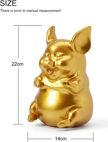 Miniatura 5 de HAUCOZE Alcancía para monedas, estatua de cerdo, escultura moderna, decoración del hogar, dormitorio, arte, regalo, poliresina, oro, 8.3 pulgadas
