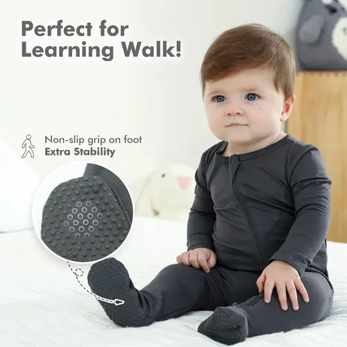 Miniatura 5 de HAPIU - Pijama de bambú con pies para bebé, con cremallera frontal de 2 vías, mamelucos Sleep 'N Play, de 0 a 24 meses