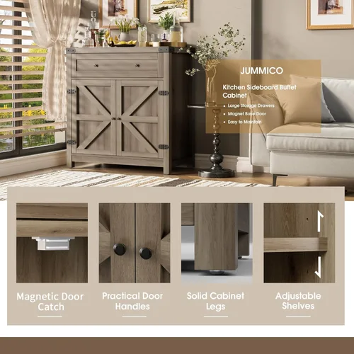 Miniatura 5 de JUMMICO Gabinete de barra de café, aparador de cocina de granja, gabinete de buffet con cajón y estante ajustable, gabinete de almacenamiento