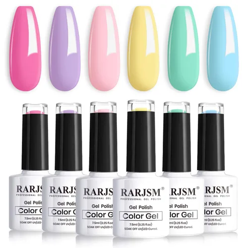 RARJSM Cotton Candy - Juego de esmaltes de uñas de gel de azúcar, colección de colores pastel, colores macarrones, rosa, morado, amarillo, verde,