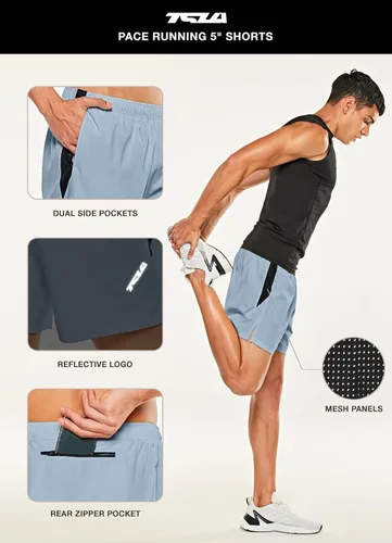 Miniatura 4 de TSLA Men's Active Running Shorts, Training Exercise Workout Shorts, Quick Dry Gym Athletic Performance Shorts with Pockets
