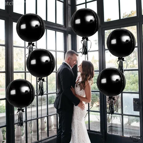 Miniatura 5 de KatchOn, Globos de aluminio negros de 22 pulgadas, paquete de 6 Globos grandes de Mylar 4D para decoraciones de cumpleaños negras, decoraciones