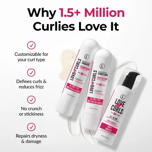 Miniatura 7 de Love Ur Curls - Set de Champú y Acondicionador con Crema Estilizadora Todo en Uno para Rizos, Sistema de 3 Pasos para Reparar e Hidratar