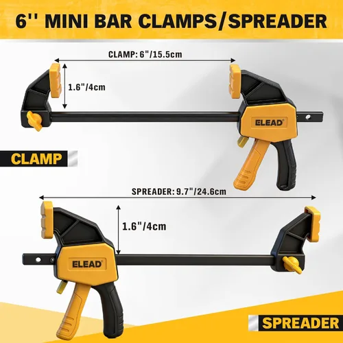 Miniatura 2 de Abrazaderas de barra mini de 6 pulgadas para carpintería, abrazadera/separador F de una mano de 2 piezas, abrazadera para madera con límite de carga