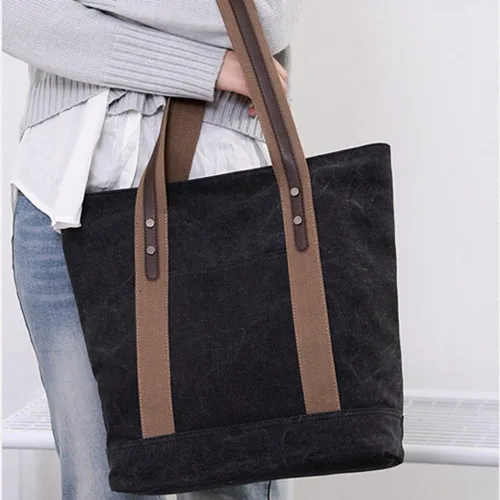 Miniatura 19 de Sunshinejing Bolsos de hombro de lona para mujer, estilo retro, casual, bolsa de trabajo, bolsos de mano