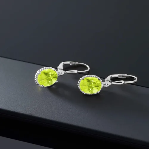 Miniatura 50 de Gem Stone King Aretes colgantes de gota para mujer, plata de ley 925, piedra natal ovalada de 0.354 x 0.276 in, joyería fina, regalos para ella