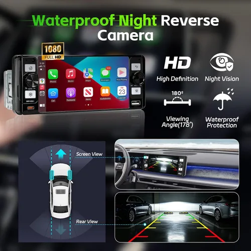 Miniatura 5 de Estéreo de radio DIN único para automóvil con Apple Carplay inalámbrico y Android Auto, pantalla táctil IPS de 5.7 pulgadas estéreo para automóvil