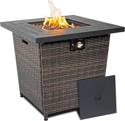 Miniatura 10 de Mesa para fogata de propano de 28 pulgadas, mesa de fuego de 50,000 BTU con tapa de acero, patas grandes, rocas de lava, pozo de fuego seguro