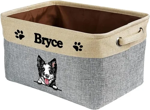 Miniatura 14 de Cesta de almacenamiento plegable personalizada con lindo borde de perro, plegable y resistente de tela resistente para juguetes de mascotas, cubo