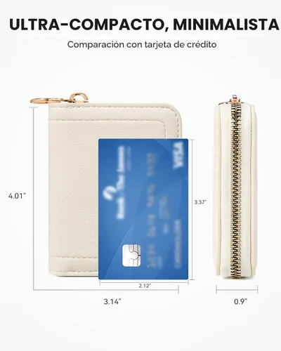 Miniatura 4 de BOSTANTEN Tarjetero de tarjeta de crédito RFID de cuero pequeñas carteras para mujer, cartera de tarjeta con cremallera de acordeón, Beige