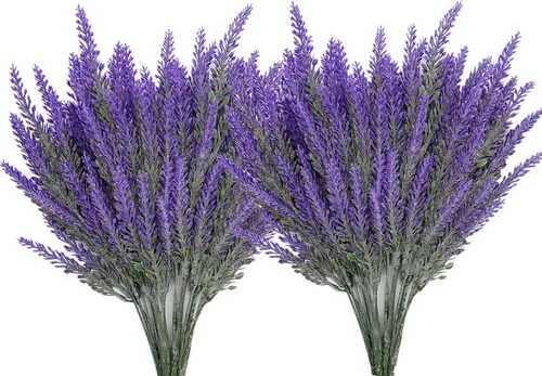 CATTREE Plantas artificiales, arbustos de plástico, flores de hierba sintética de color morado y lavanda, ramo realista para el hogar, novia, boda,