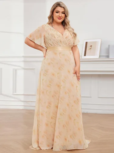 Miniatura 80 de Ever-Pretty Vestido formal para mujer, Navidad, Año Nuevo, cuello en V, gasa, talla grande, largo hasta el suelo, vestido de dama de honor