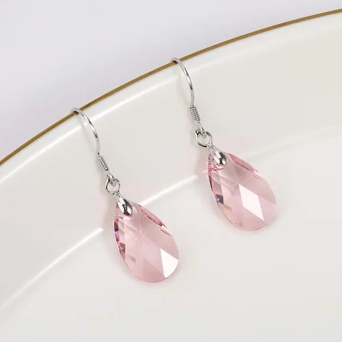 Miniatura 42 de Aretes colgantes de cristal austriaco con forma de lágrima para mujer, joyería hipoalergénica de plata de ley 925