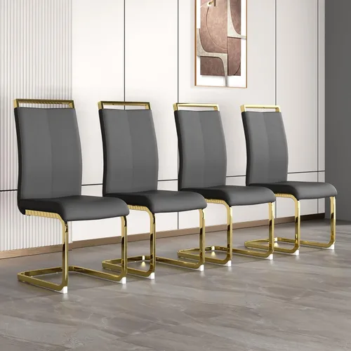 Miniatura 14 de Juego de 6 sillas de comedor modernas, de piel sintética, con respaldo alto, elegantes sillas sin brazos con tubo en forma de C, patas de metal