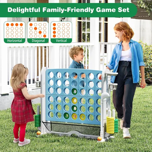 Miniatura 8 de KOTEK Juego gigante de 4 en fila, altura ajustable, juego de patio jumbo de 4 en puntuación con lanzamiento de anillo, baloncesto, golf, bolsillo