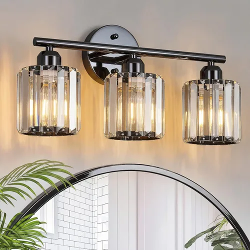 Miniatura 16 de Moderna lámpara de tocador de cristal de 2 luces, lámpara vertical de baño de níquel cepillado sobre espejo para tocador y lavabo, compatible