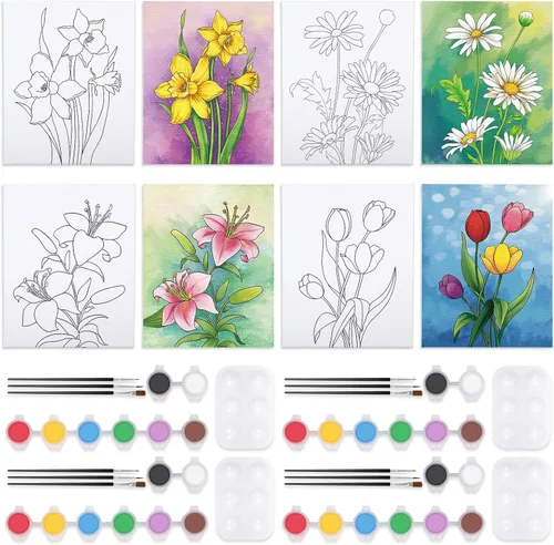 Miniatura 19 de VOCHIC Paquete de 4 kits de fiesta de 8 x 10 pulgadas, kit de pintura de lienzo predibujado para pintura para adultos, suministros de pintura