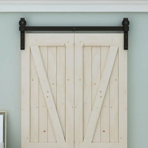 Miniatura 4 de Kit de herrajes para puerta corrediza de granero de 34 pulgadas, resistente, rodillo de montaje en pared, para puertas plegables dobles de 16