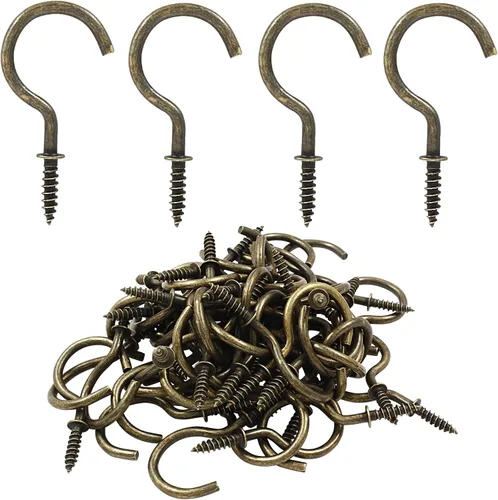 Miniatura 5 de Bonsicoky 60 ganchos de tornillo de 1-1/4 pulgadas, gancho de pared de techo de metal niquelado para colgar, bronce
