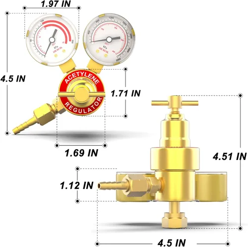 Miniatura 2 de MEANLIN MEASURE Regulador de acetileno Medidores de gas de soldadura CGA 200 Regulador de antorcha de corte, salida 0-200PSI Entrada 0-400PSI