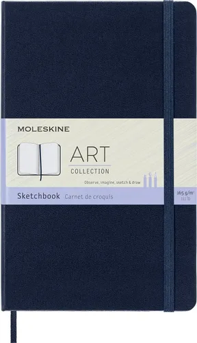 Moleskine Cuaderno de bocetos artístico, tapa dura, grande (5 x 8.25 pulgadas), liso/en blanco, azul zafiro, 104 páginas