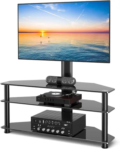 TAVR Furniture Soporte giratorio para TV de suelo con mesa para televisores de 32 a 70 pulgadas, soporte de suelo universal de altura ajustable con
